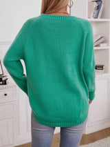 Decorative Button Round Neck Raglan Sleeve Sweater