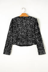 Sequin Open Front Long Sleeve Jacket