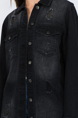 American Bazi Distressed Frayed Hem Denim Jacket