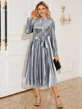 Tie Waist Long Sleeve Midi Dress