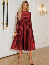 Tie Waist Long Sleeve Midi Dress