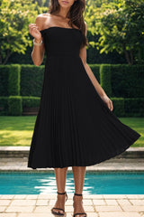 Perfee Pleated Off-Shoulder Midi Dress