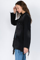 American Bazi Distressed Frayed Hem Denim Jacket